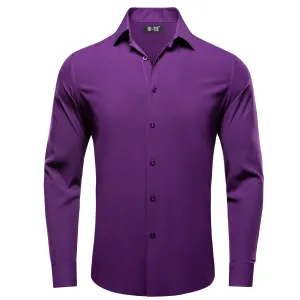 Dark Purple Solid Four-way Stretch Fabric Men's Long Sleeve Shirt