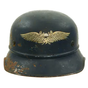 Original German WWII M38 Luftschutz Gladiator Air Defense Helmet with Preßstoff Liner & Chinstrap - dated 1938