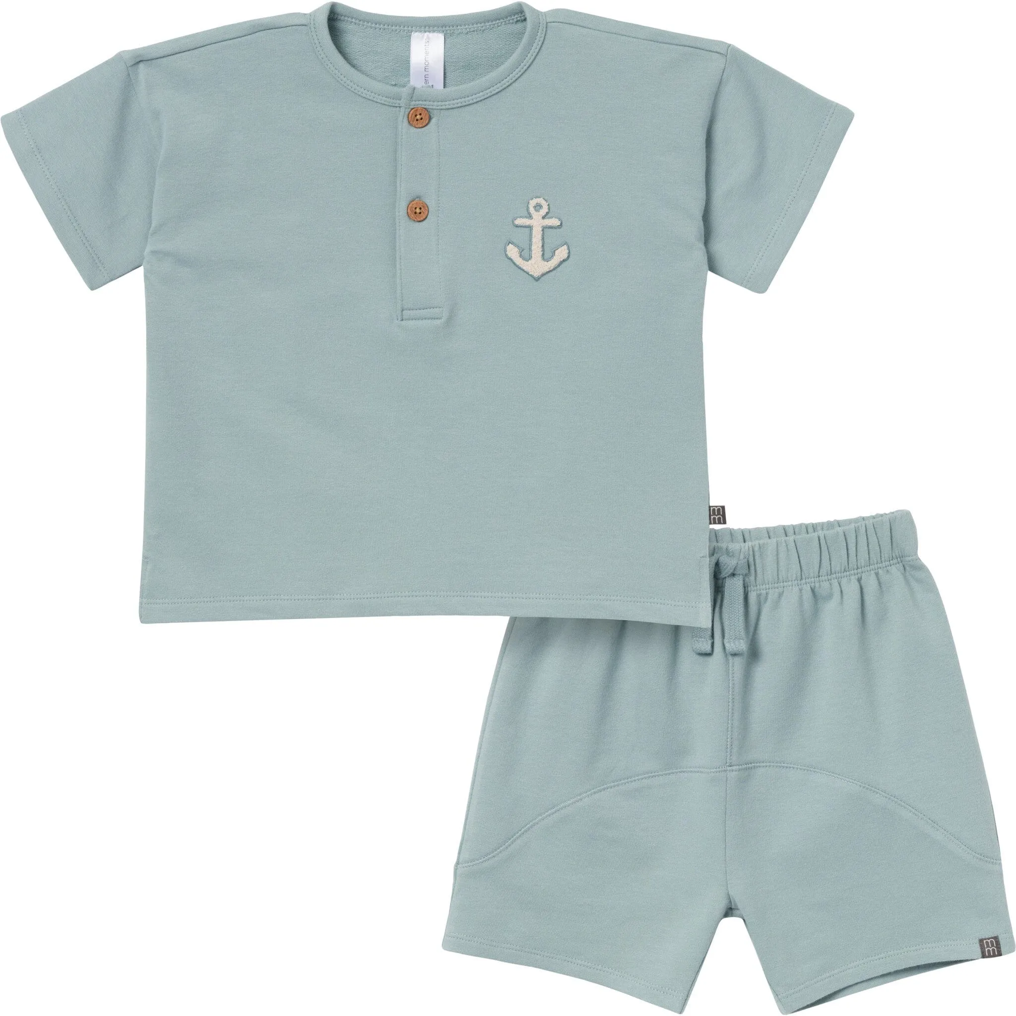 2-Piece Toddler Boys Medium Teal Henley Shirt and Shorts Set