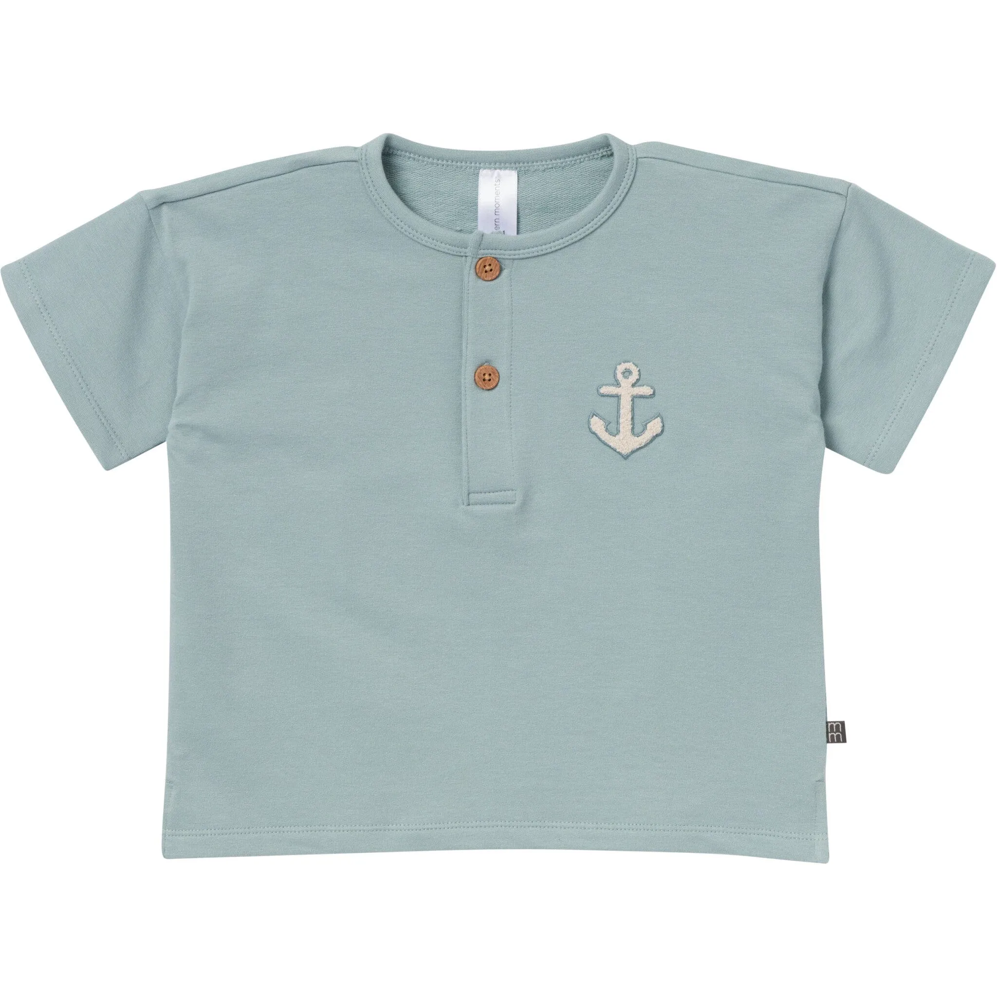 2-Piece Toddler Boys Medium Teal Henley Shirt and Shorts Set