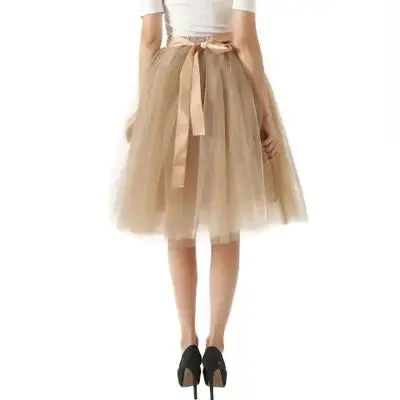 5 Layers Tulle Skirt Women Summer Ball Gown Midi Skirts Female High Waist Tutu Pleated Faldas For Women School Sun Jupe