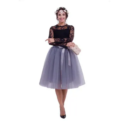 5 Layers Tulle Skirt Women Summer Ball Gown Midi Skirts Female High Waist Tutu Pleated Faldas For Women School Sun Jupe