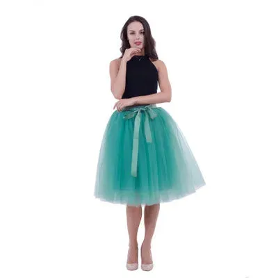 5 Layers Tulle Skirt Women Summer Ball Gown Midi Skirts Female High Waist Tutu Pleated Faldas For Women School Sun Jupe