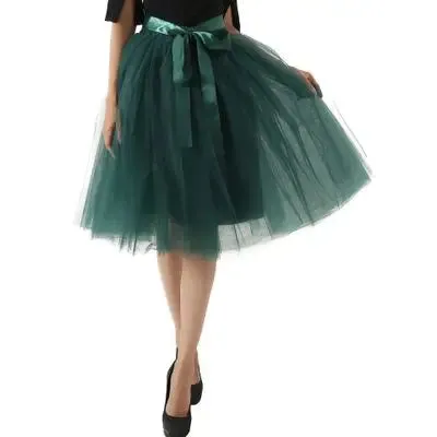 5 Layers Tulle Skirt Women Summer Ball Gown Midi Skirts Female High Waist Tutu Pleated Faldas For Women School Sun Jupe