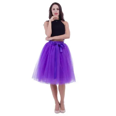 5 Layers Tulle Skirt Women Summer Ball Gown Midi Skirts Female High Waist Tutu Pleated Faldas For Women School Sun Jupe