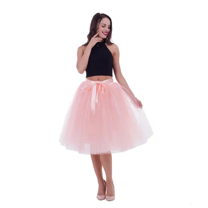 5 Layers Tulle Skirt Women Summer Ball Gown Midi Skirts Female High Waist Tutu Pleated Faldas For Women School Sun Jupe