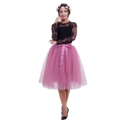 5 Layers Tulle Skirt Women Summer Ball Gown Midi Skirts Female High Waist Tutu Pleated Faldas For Women School Sun Jupe