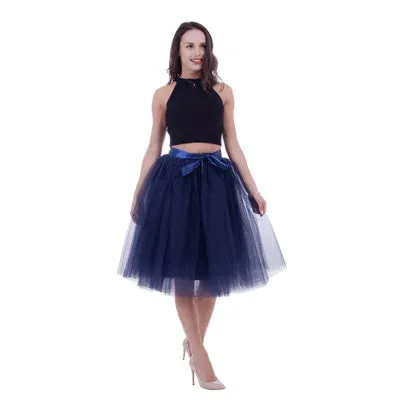 5 Layers Tulle Skirt Women Summer Ball Gown Midi Skirts Female High Waist Tutu Pleated Faldas For Women School Sun Jupe