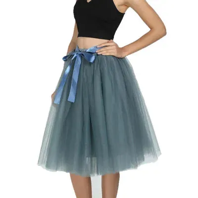 5 Layers Tulle Skirt Women Summer Ball Gown Midi Skirts Female High Waist Tutu Pleated Faldas For Women School Sun Jupe