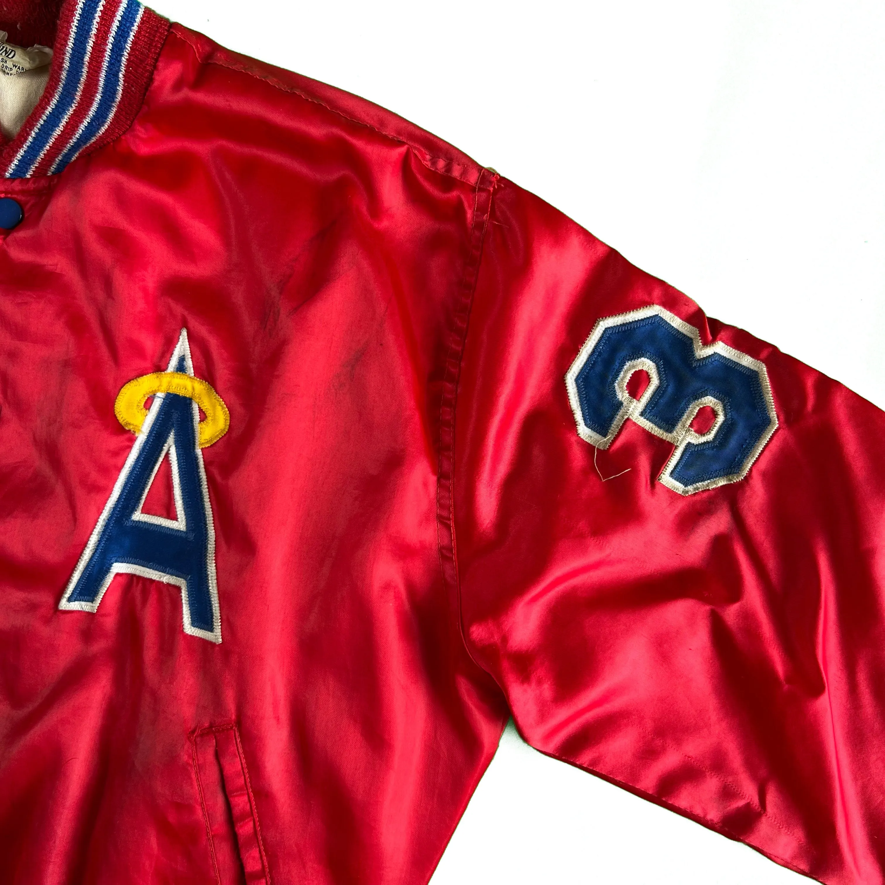 70s Boxy 'Angels' 33 Satin Bomber Jacket- L