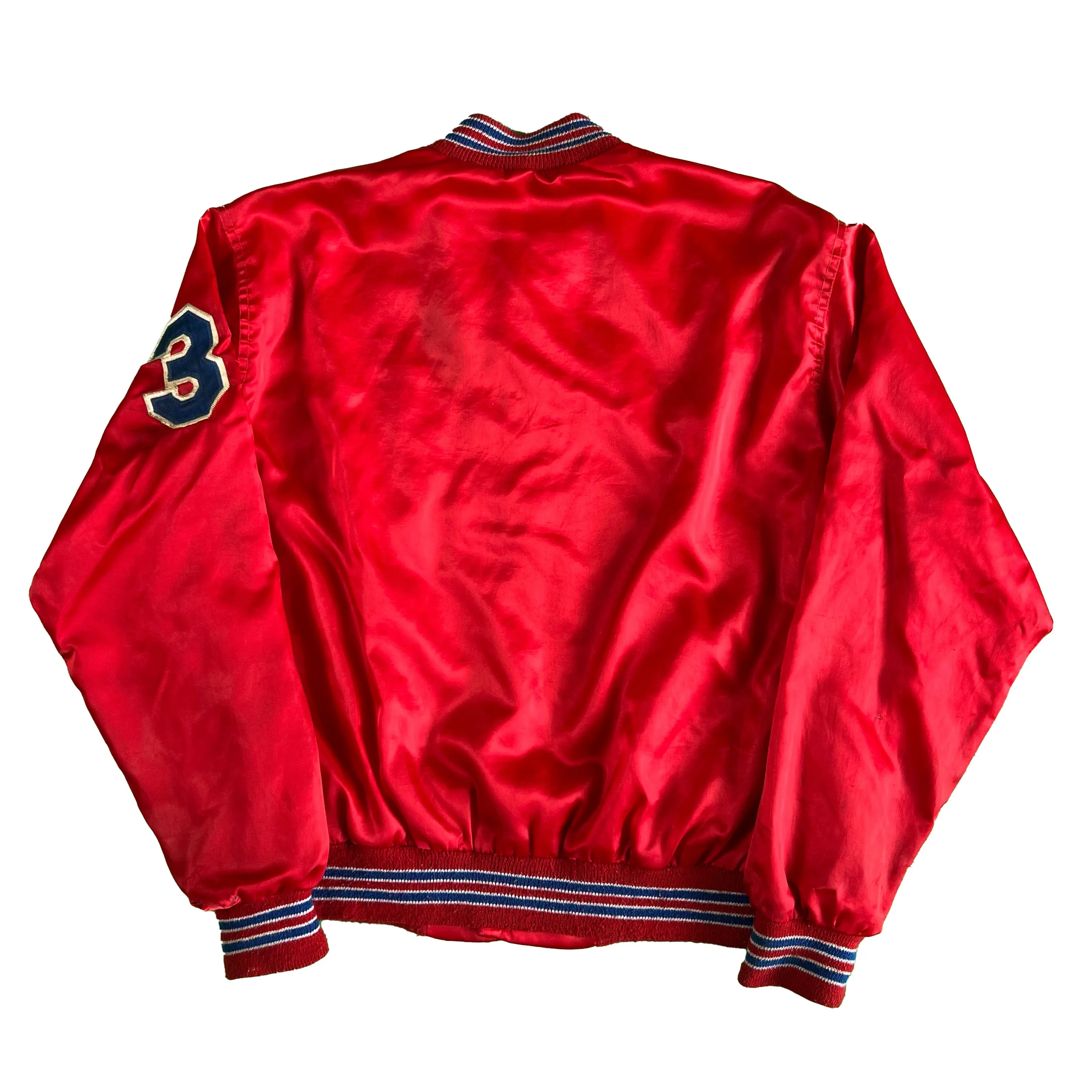 70s Boxy 'Angels' 33 Satin Bomber Jacket- L