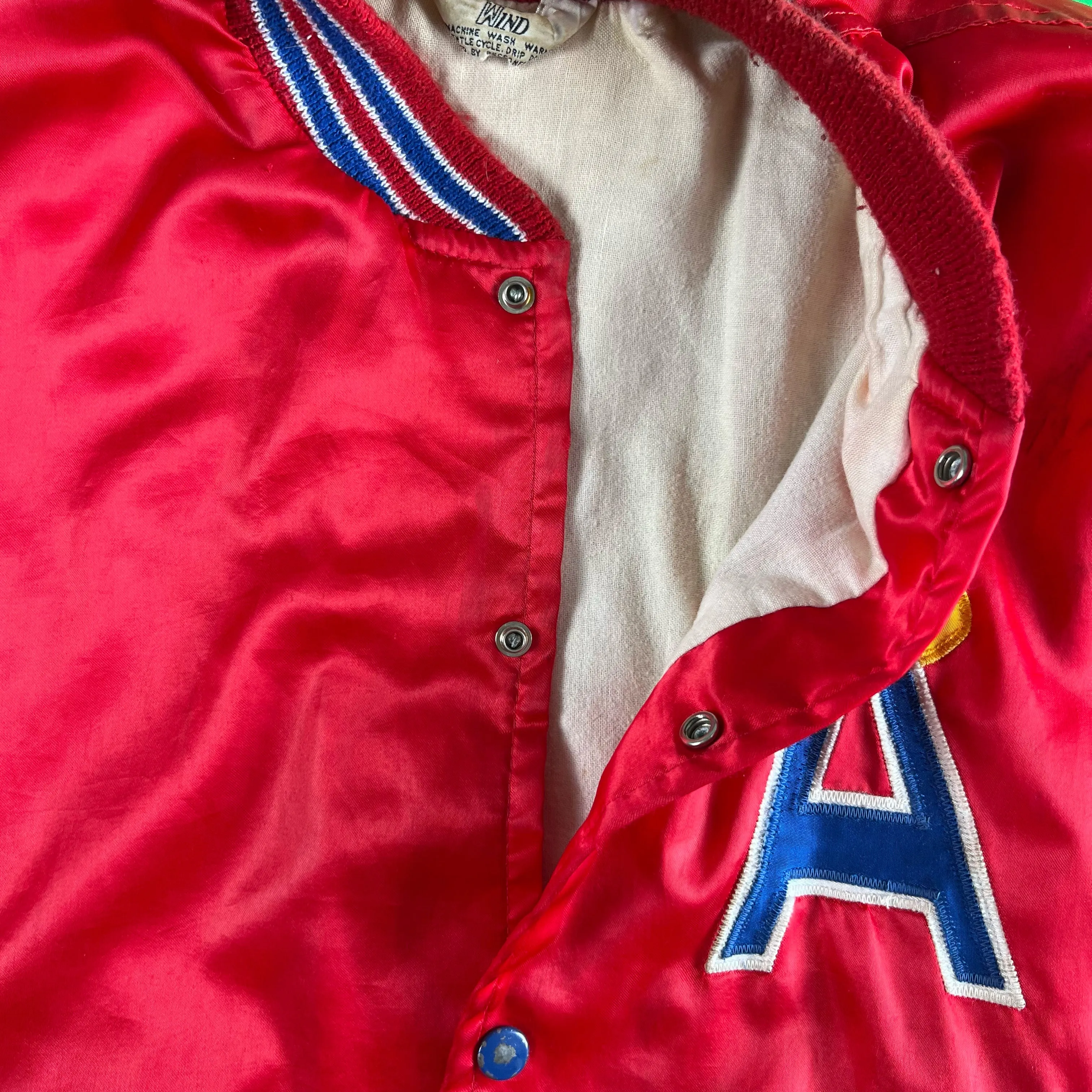 70s Boxy 'Angels' 33 Satin Bomber Jacket- L