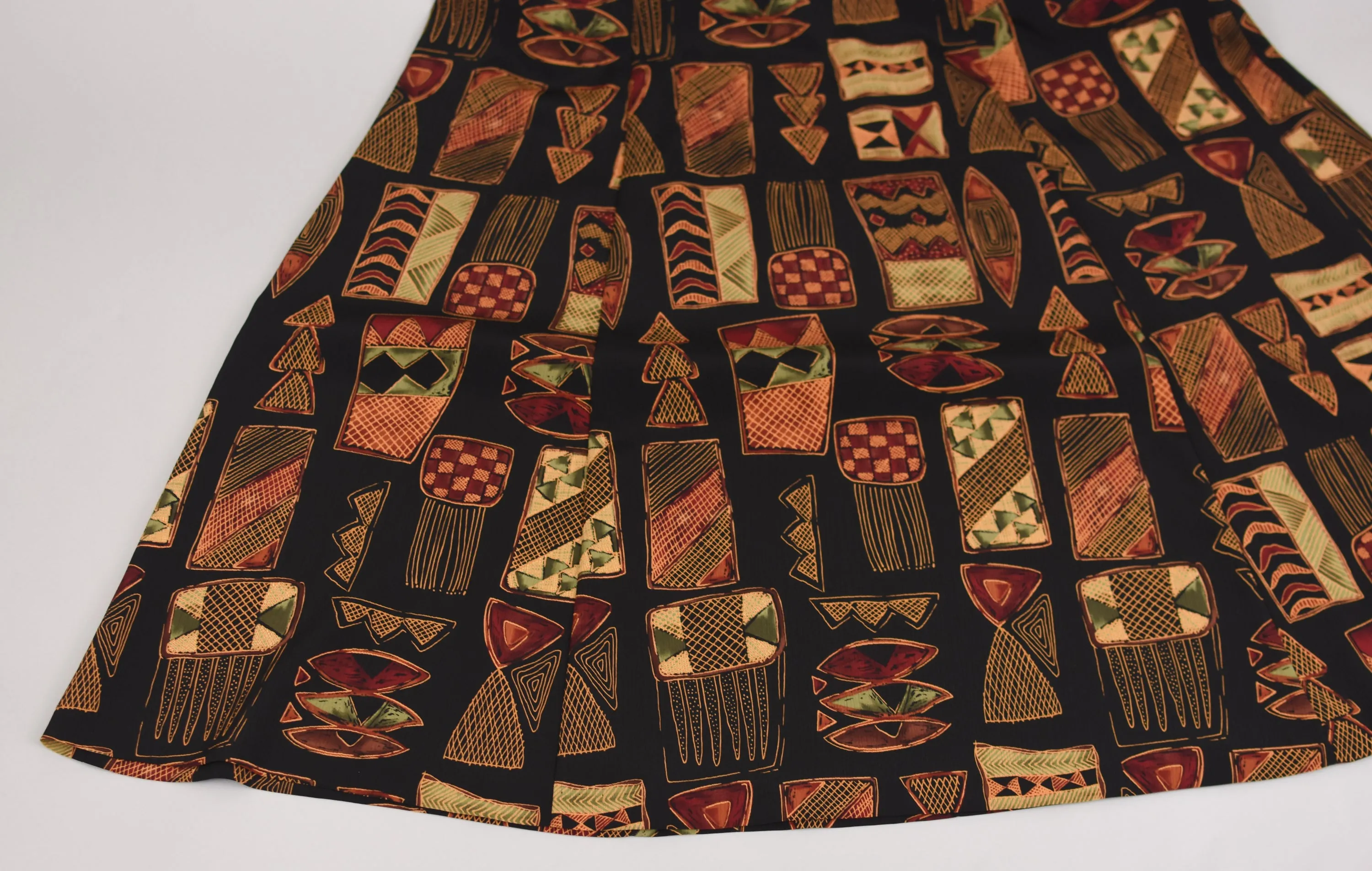 90s Dark Geometric Print A-line Midi Skirt, Women's Size 14, 32" Waist