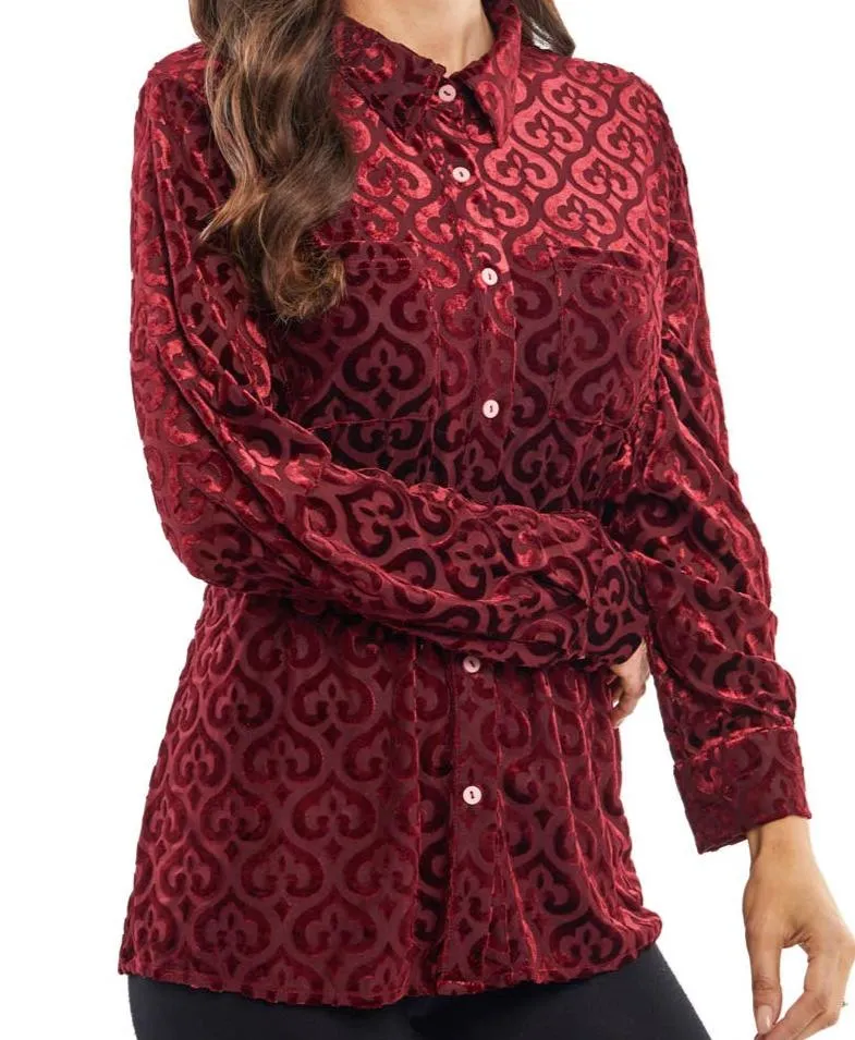 A068 VELVET BURNOUT BUTTON DOWN