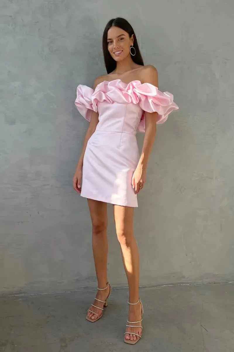 Advbridge Mingmingxi Summer White Ruffle Bodycon Party Dress Dress Elegant Off The Shoulder Wedding Guest Dress Mini Celebrity Even Dress