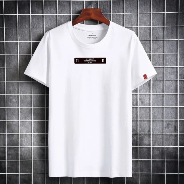 Aidase Men's T-shirt Cotton Short Sleeve Tide Man Fashion Big Size Bottoming Men's T-shirt Tops Round Neck Tee Summer White Tee