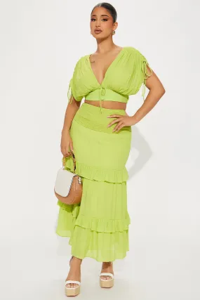 Alisa Gauze Skirt Set - Lime