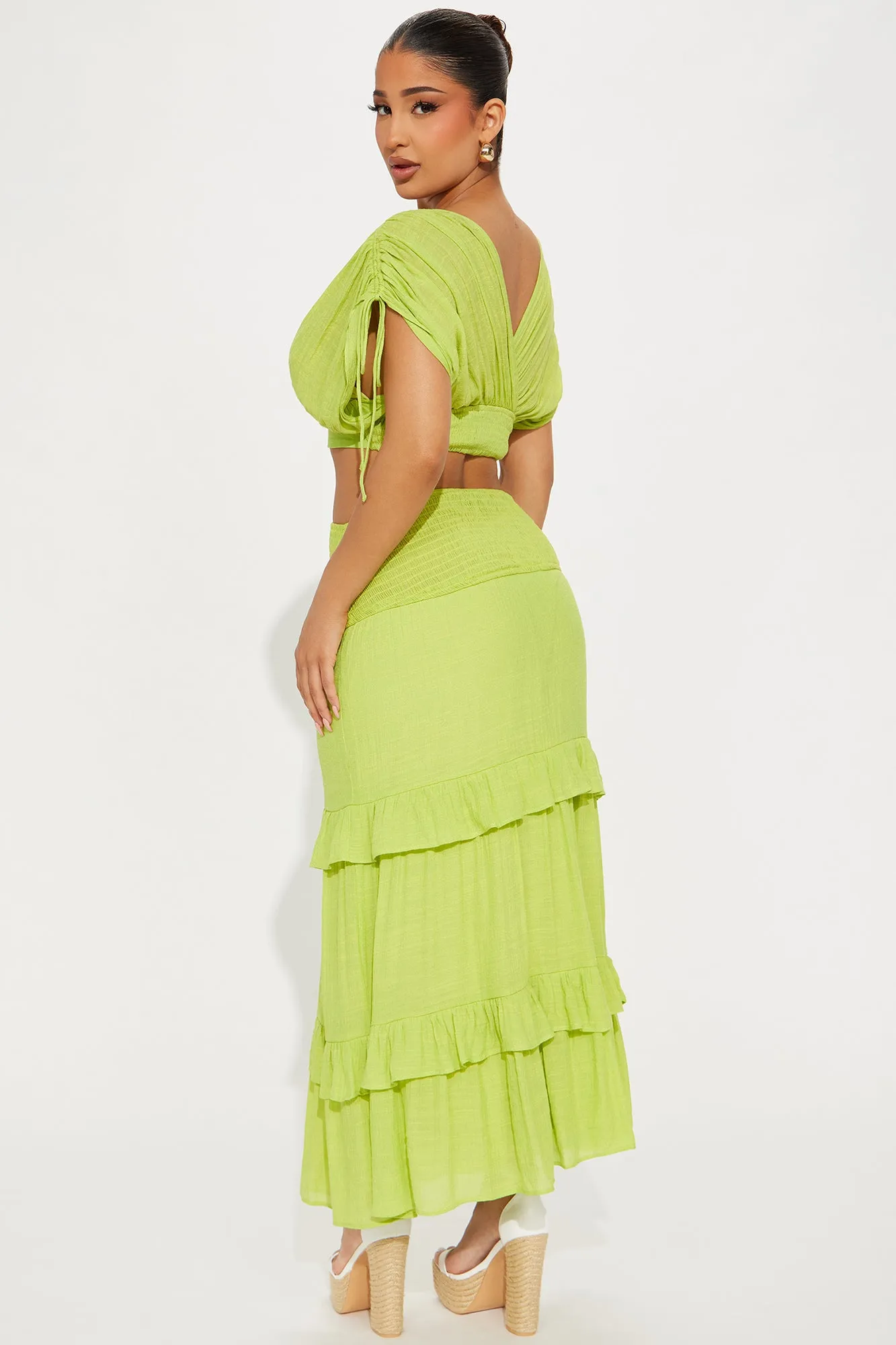 Alisa Gauze Skirt Set - Lime