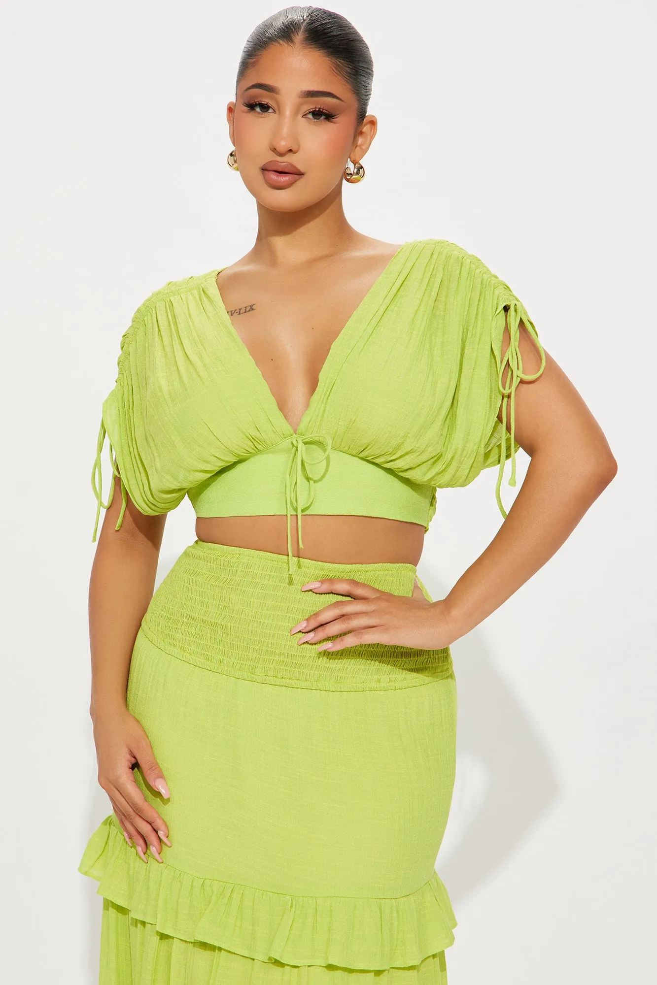 Alisa Gauze Skirt Set - Lime