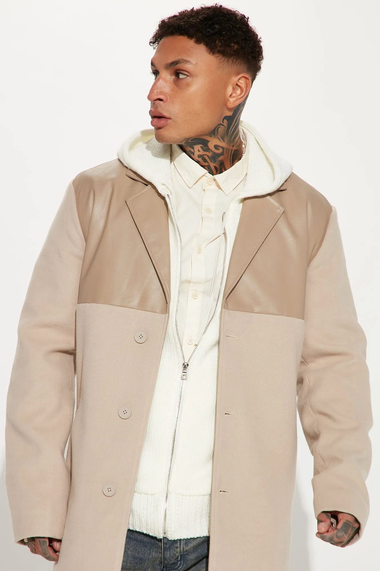 Always Daring Mixed Media Coat - Taupe