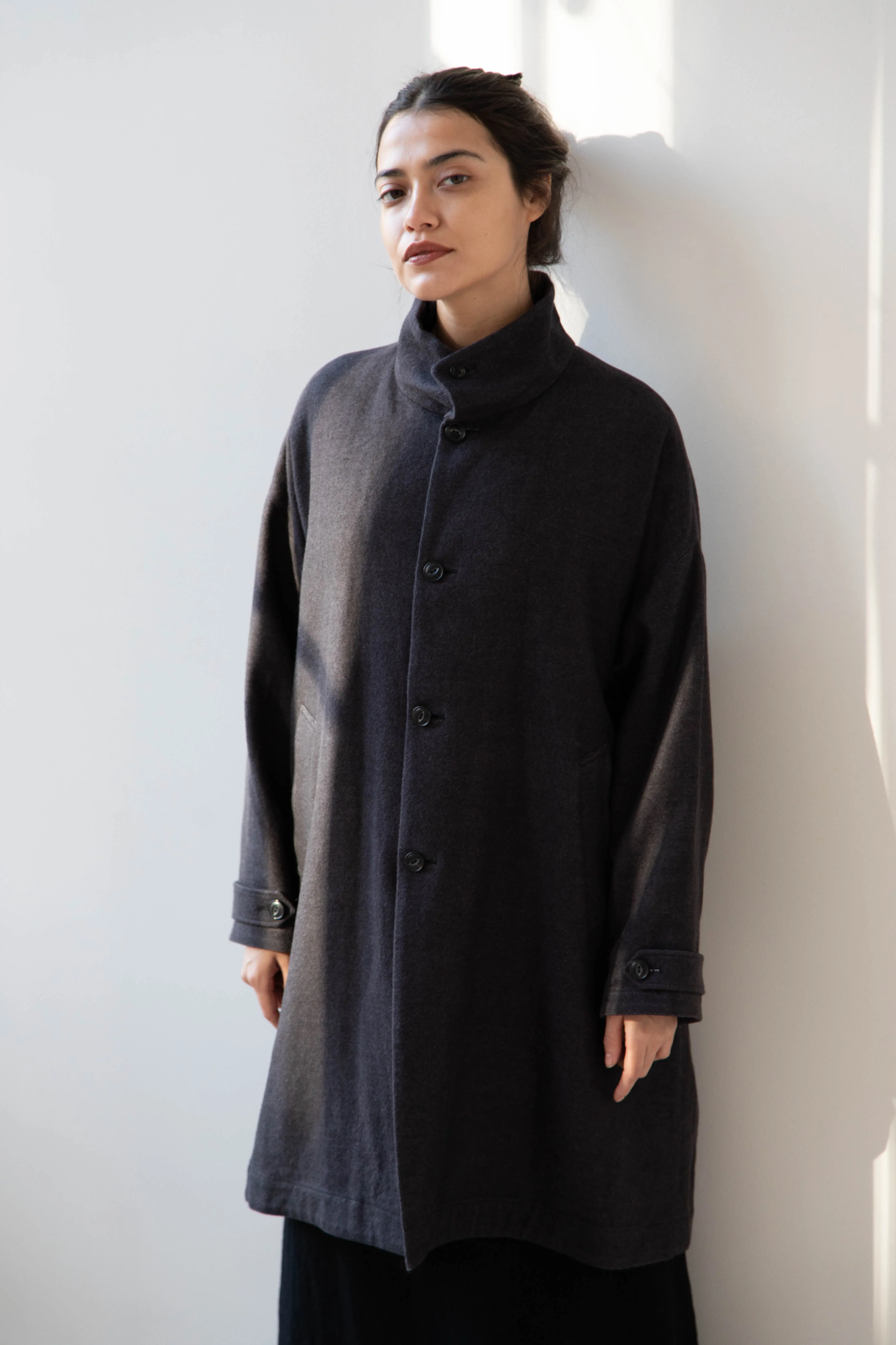 Arts & Science Band Collar Balloon Coat in Charcoal