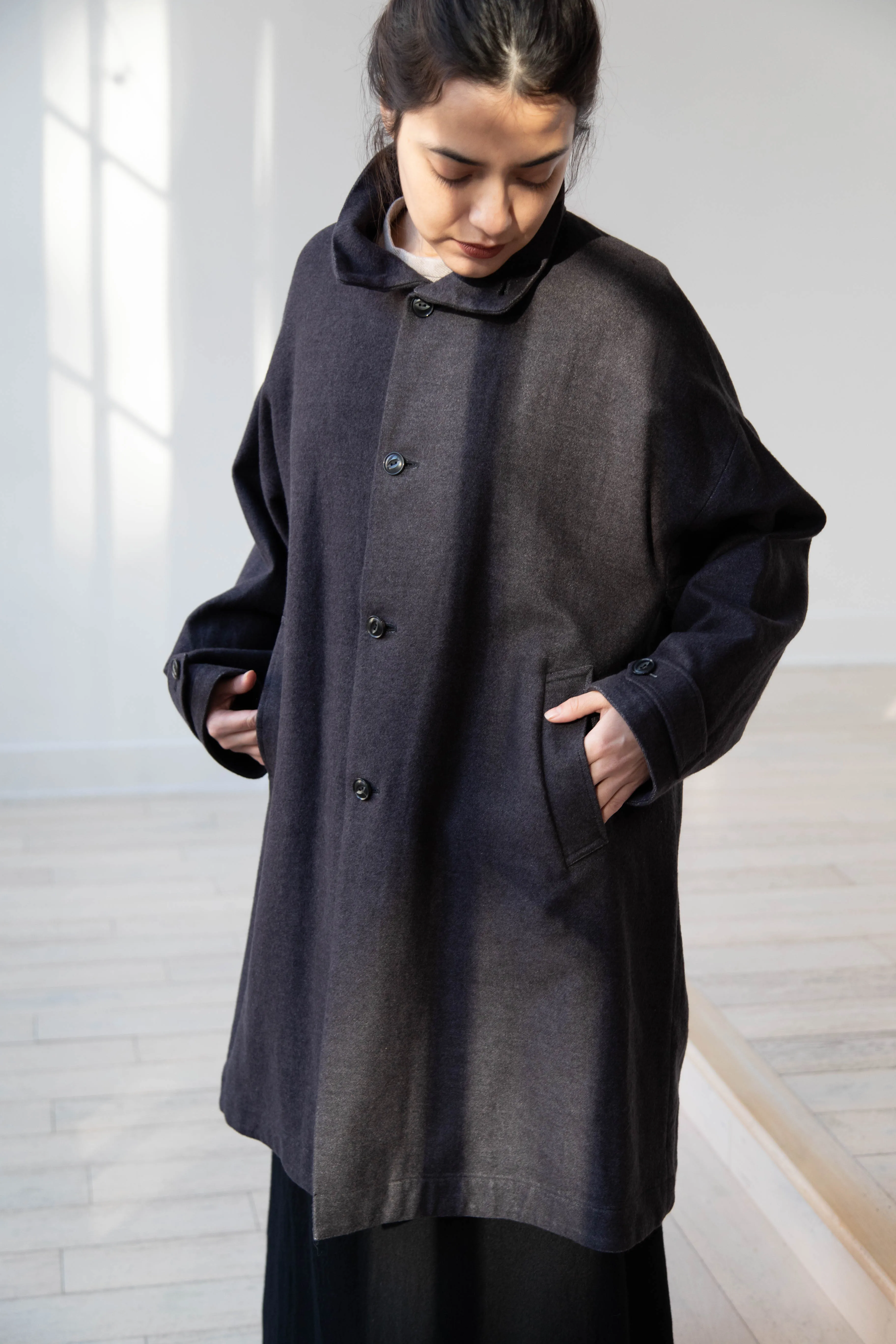 Arts & Science Band Collar Balloon Coat in Charcoal