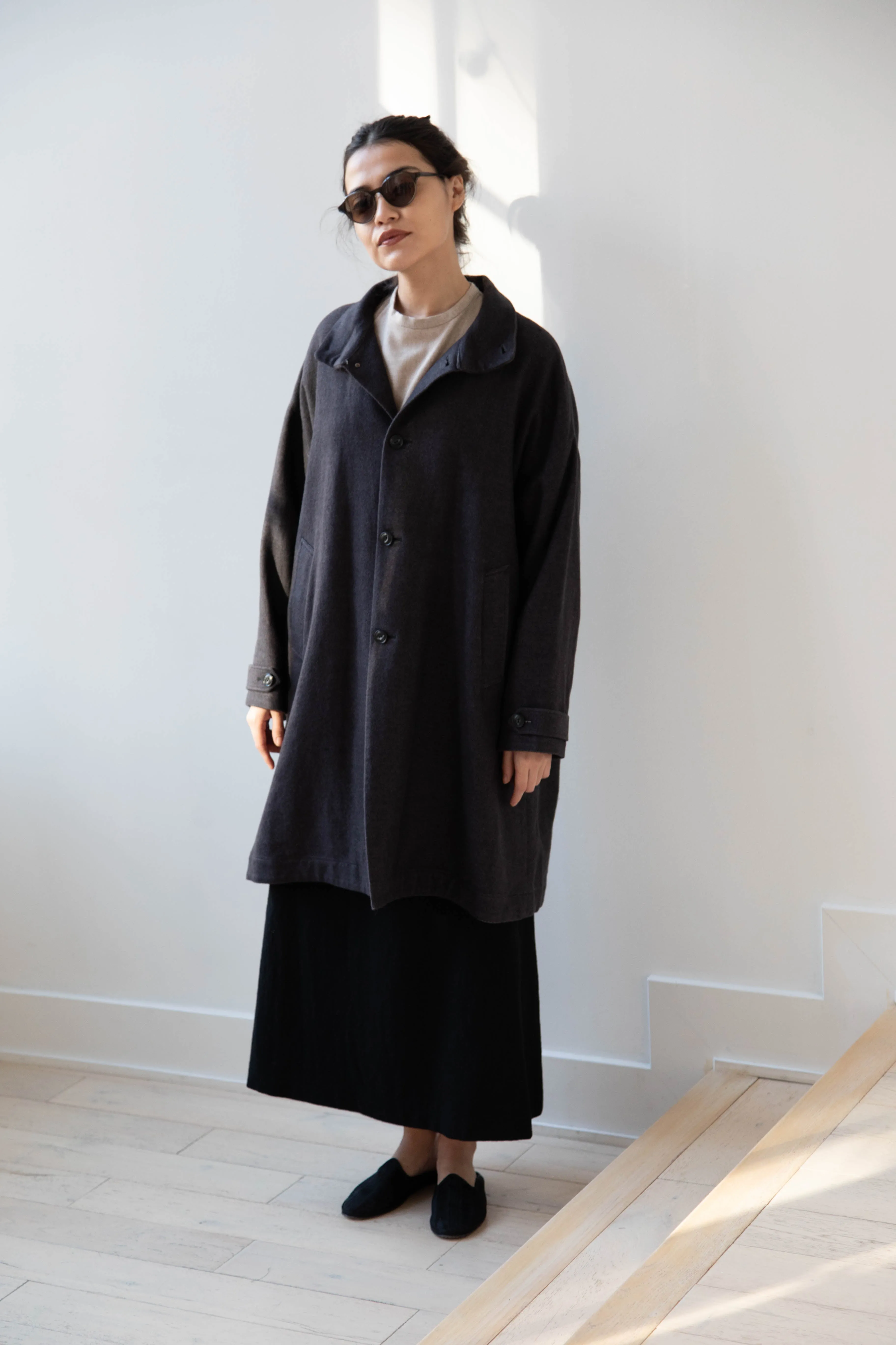 Arts & Science Band Collar Balloon Coat in Charcoal