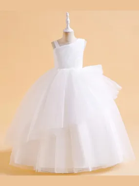 Asymmetric Elegance Tulle Communion Gown