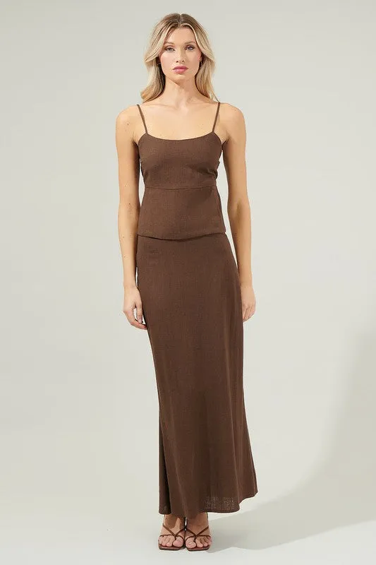 Back Slit Maxi Skirt- Espresso