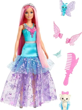 Barbie 7-inch Long Hair Malibu Doll with 2 Fantasy Pets & Dress, from A Touch of Magic for Kids Ages 3 