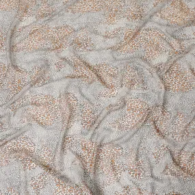 Beige pure silk chiffon fabric with black and squash orange print in animal skin design-D9306