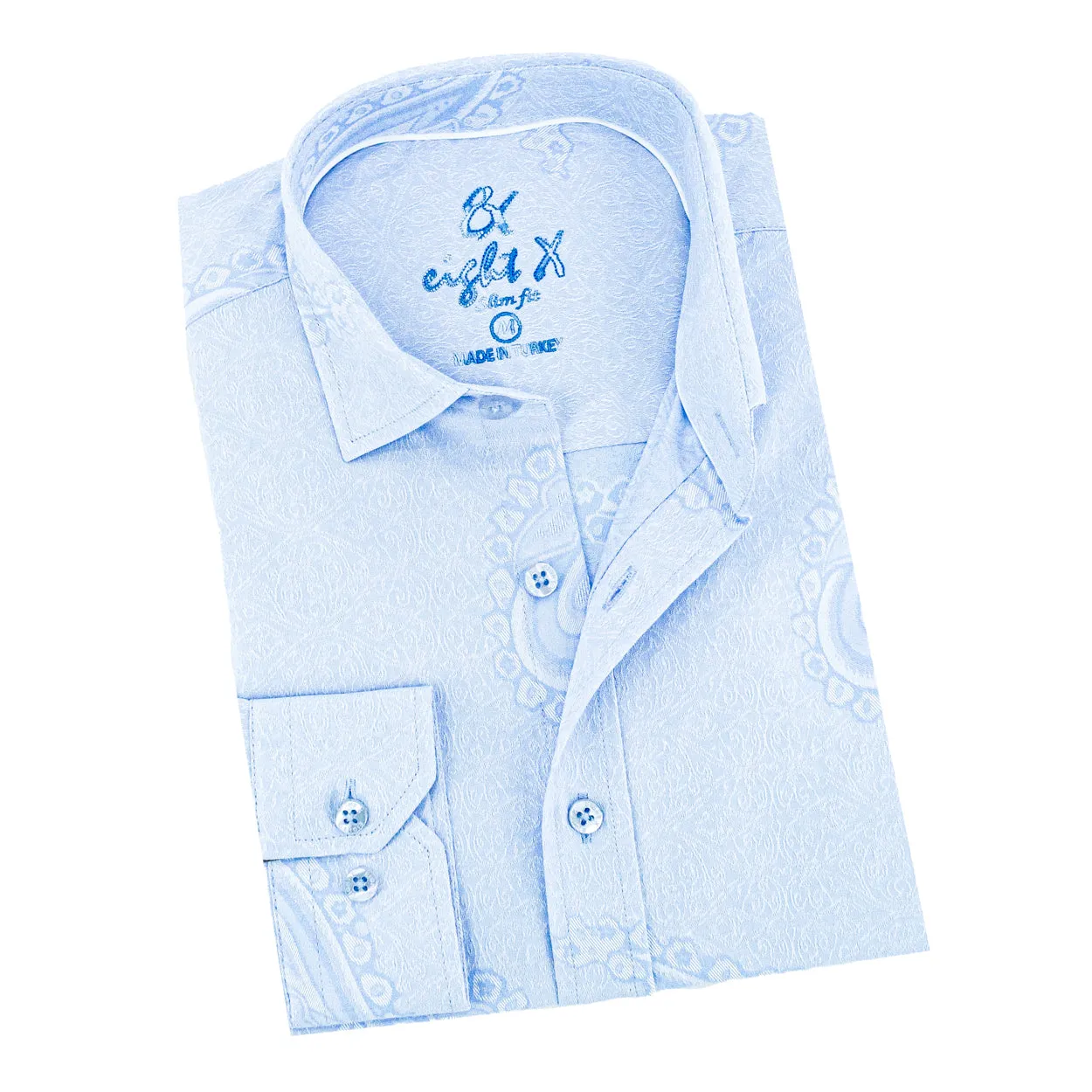 Big Paisley Jacquard Button Down Shirt - Light Blue