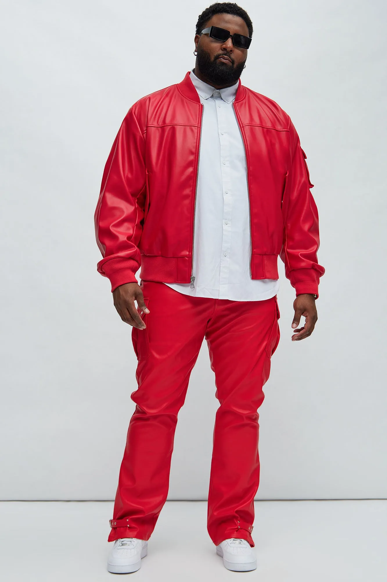 Birmingham Faux Leather Bomber Jacket - Red