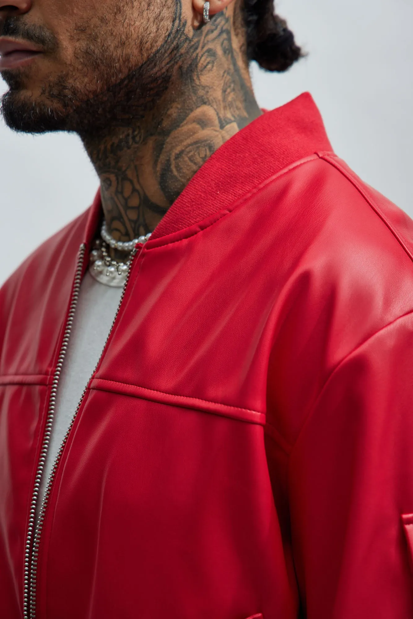 Birmingham Faux Leather Bomber Jacket - Red