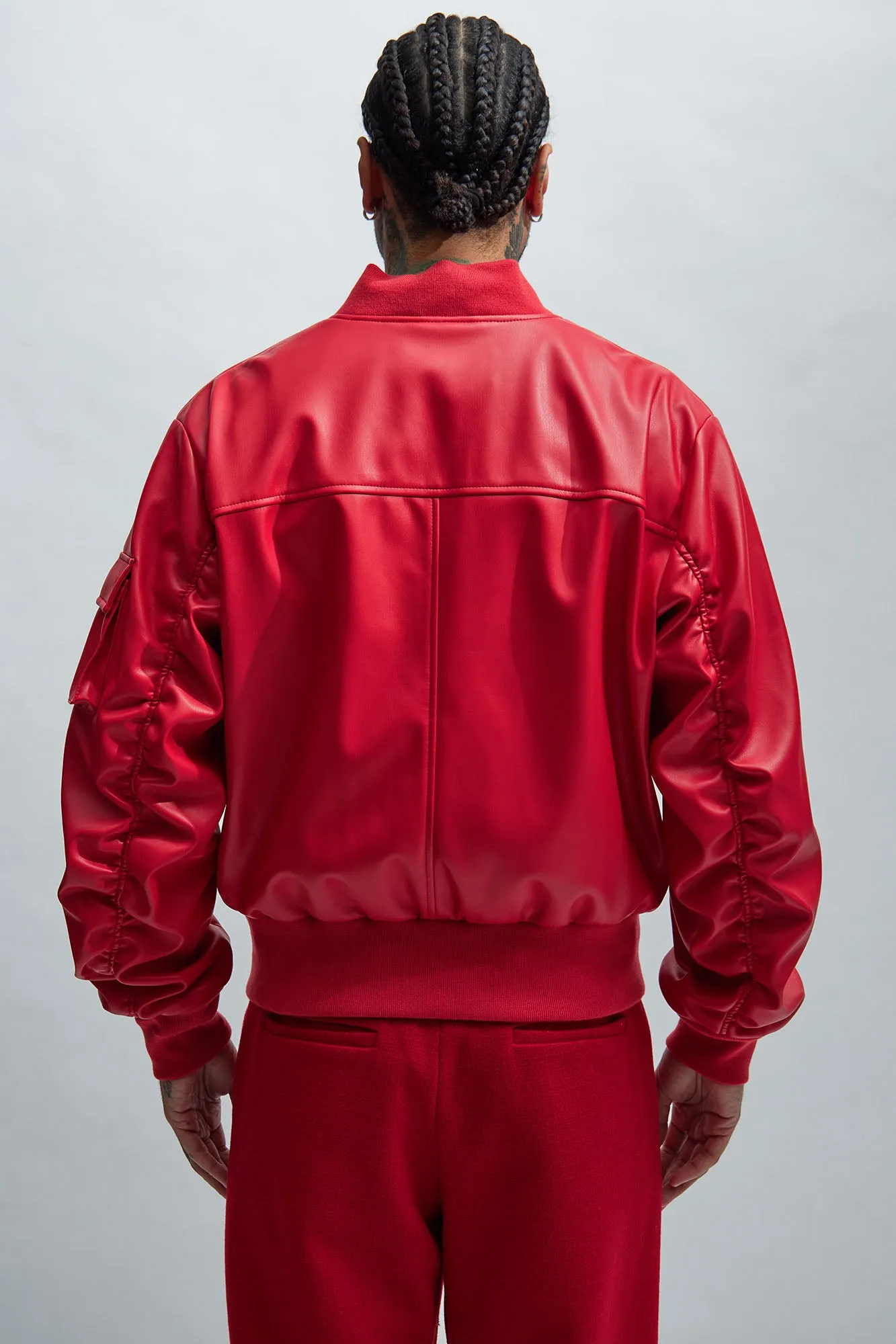 Birmingham Faux Leather Bomber Jacket - Red