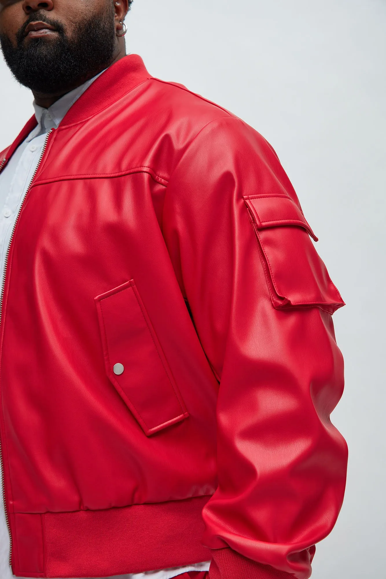 Birmingham Faux Leather Bomber Jacket - Red