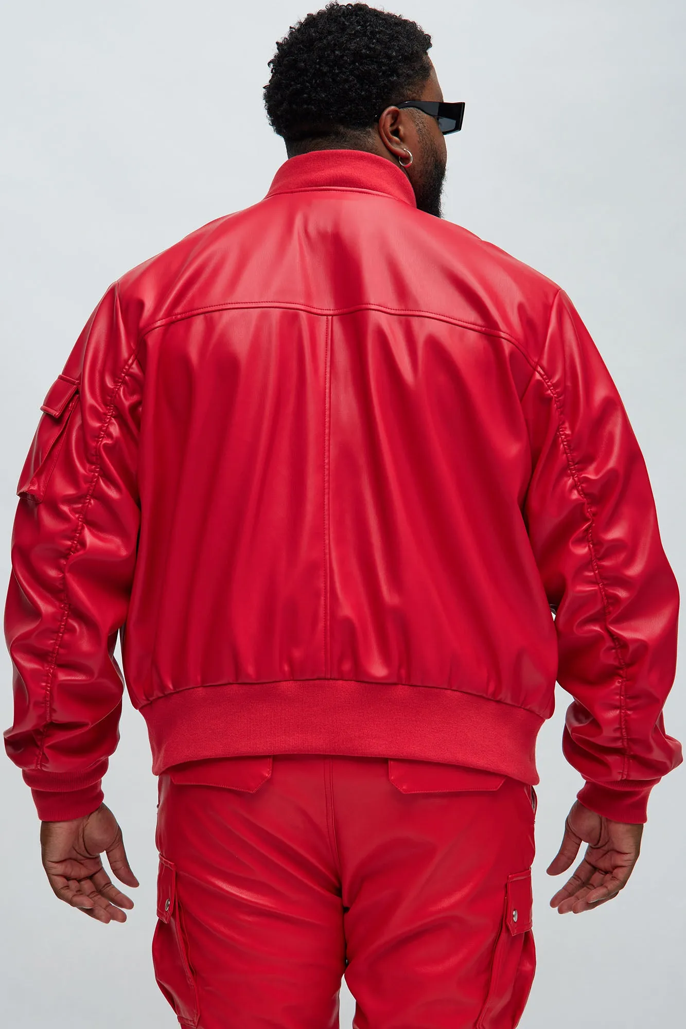 Birmingham Faux Leather Bomber Jacket - Red