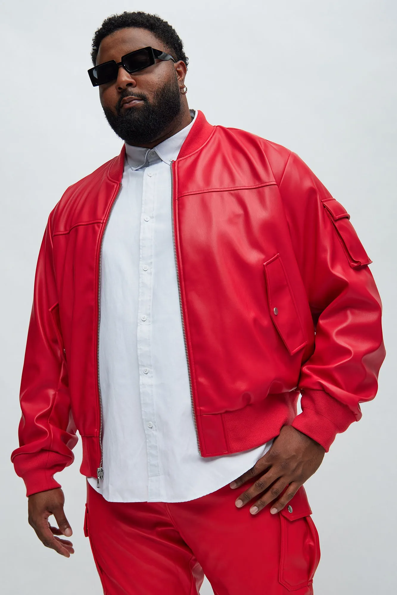 Birmingham Faux Leather Bomber Jacket - Red