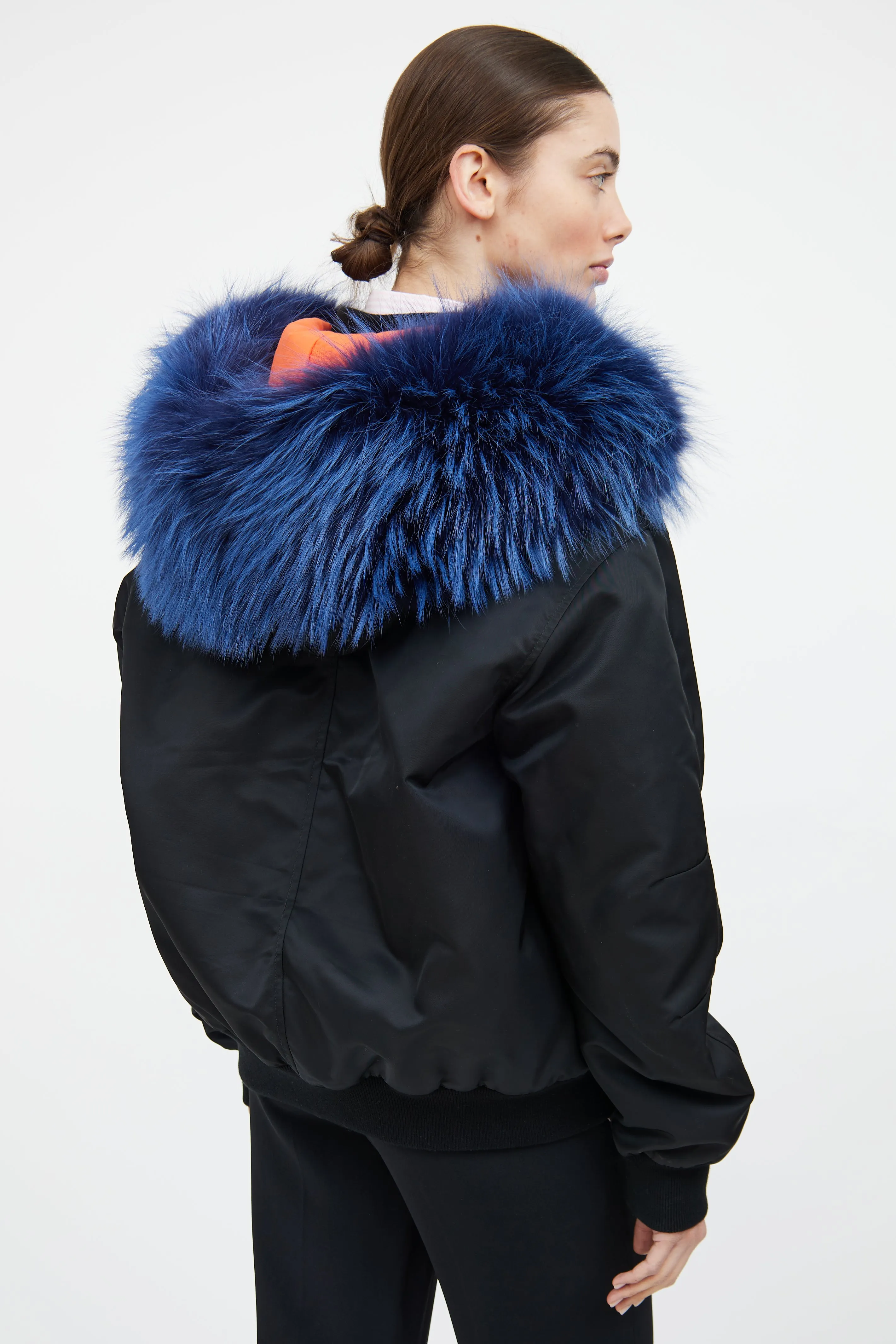 Black & Blue Fur Trim Bomber Jacket