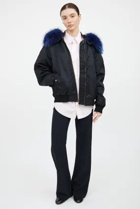 Black & Blue Fur Trim Bomber Jacket