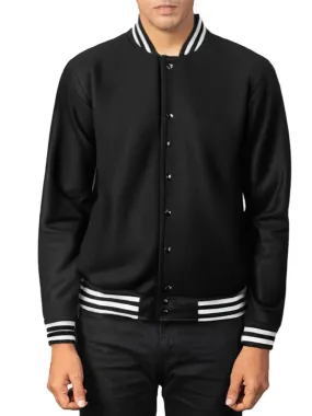 Black Bomber Style Rib Knitted Varsity Jacket