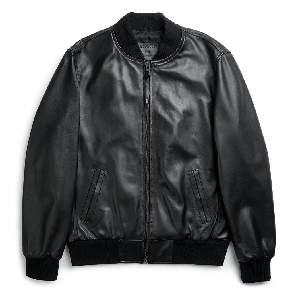 BLACK ELK BOMBER LEATHER JACKET - BLACK