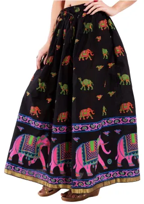 Black Ethnic Multi Color Print Maxi Skirt