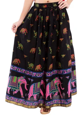 Black Ethnic Multi Color Print Maxi Skirt