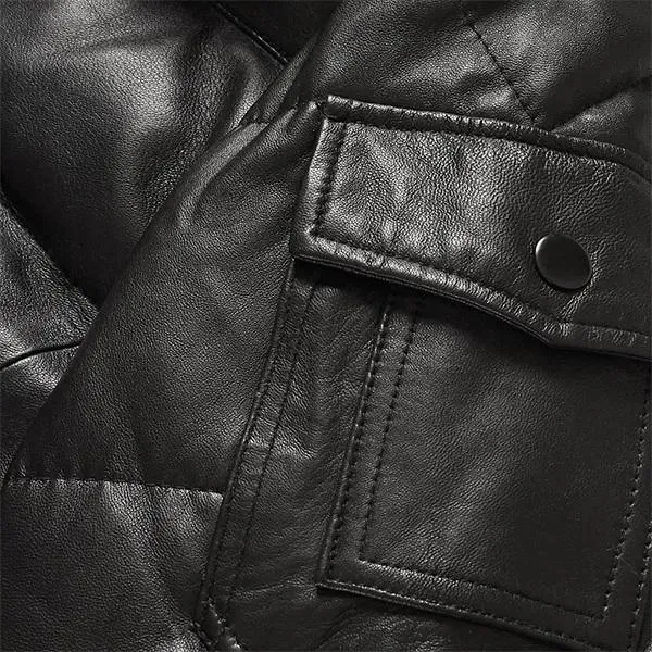 Black Leather Men’s Bubble Fashion Jacket