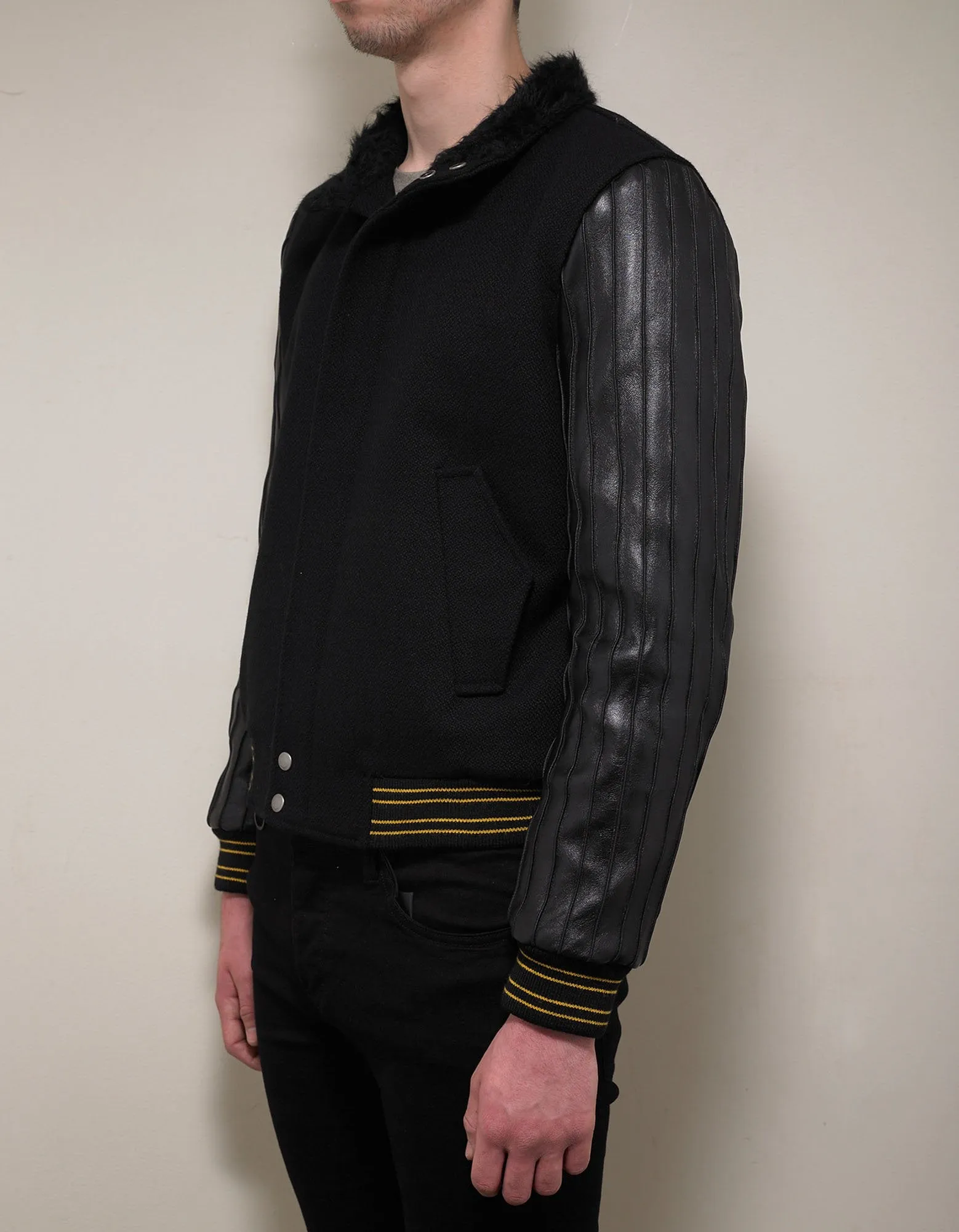 Black Teddy Jacket with Leather Sleeves