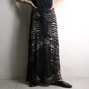 black×white color zebra pattern sheer pleated skirt