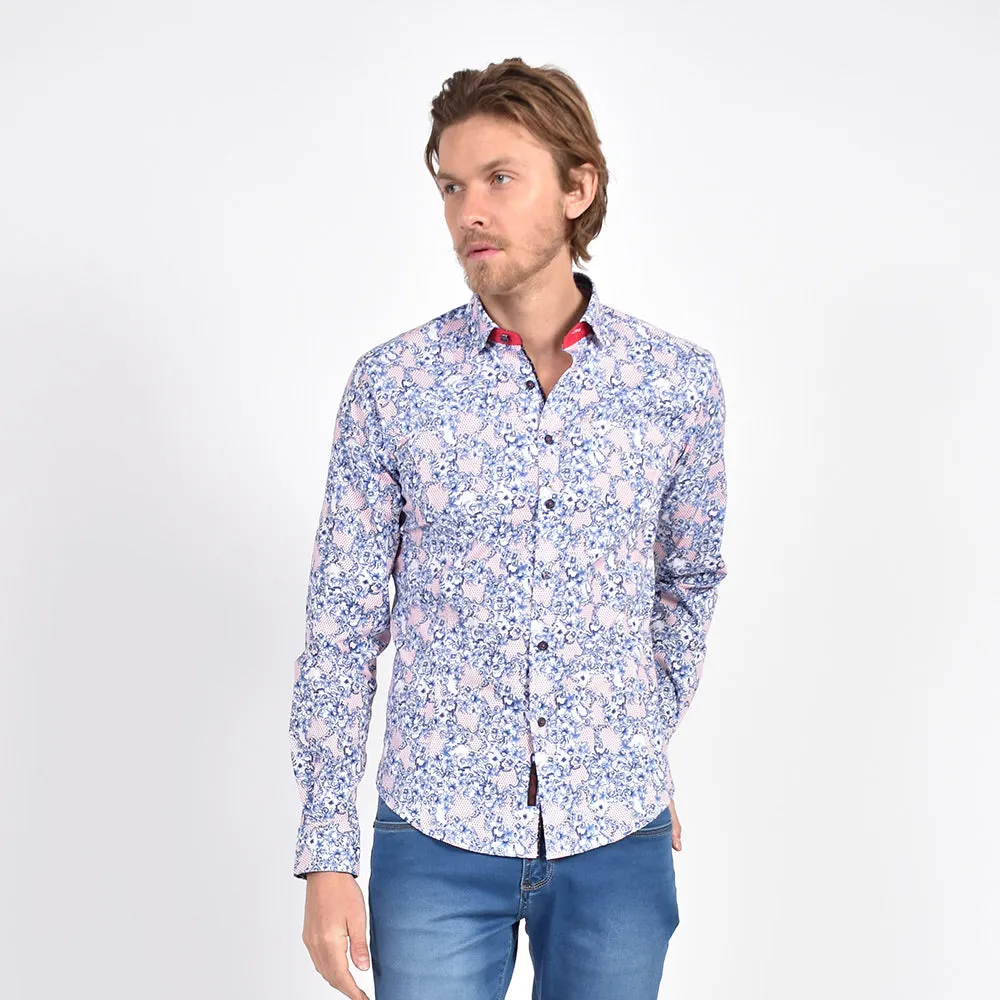 Blue and Red French Baroque Button Down Shirt