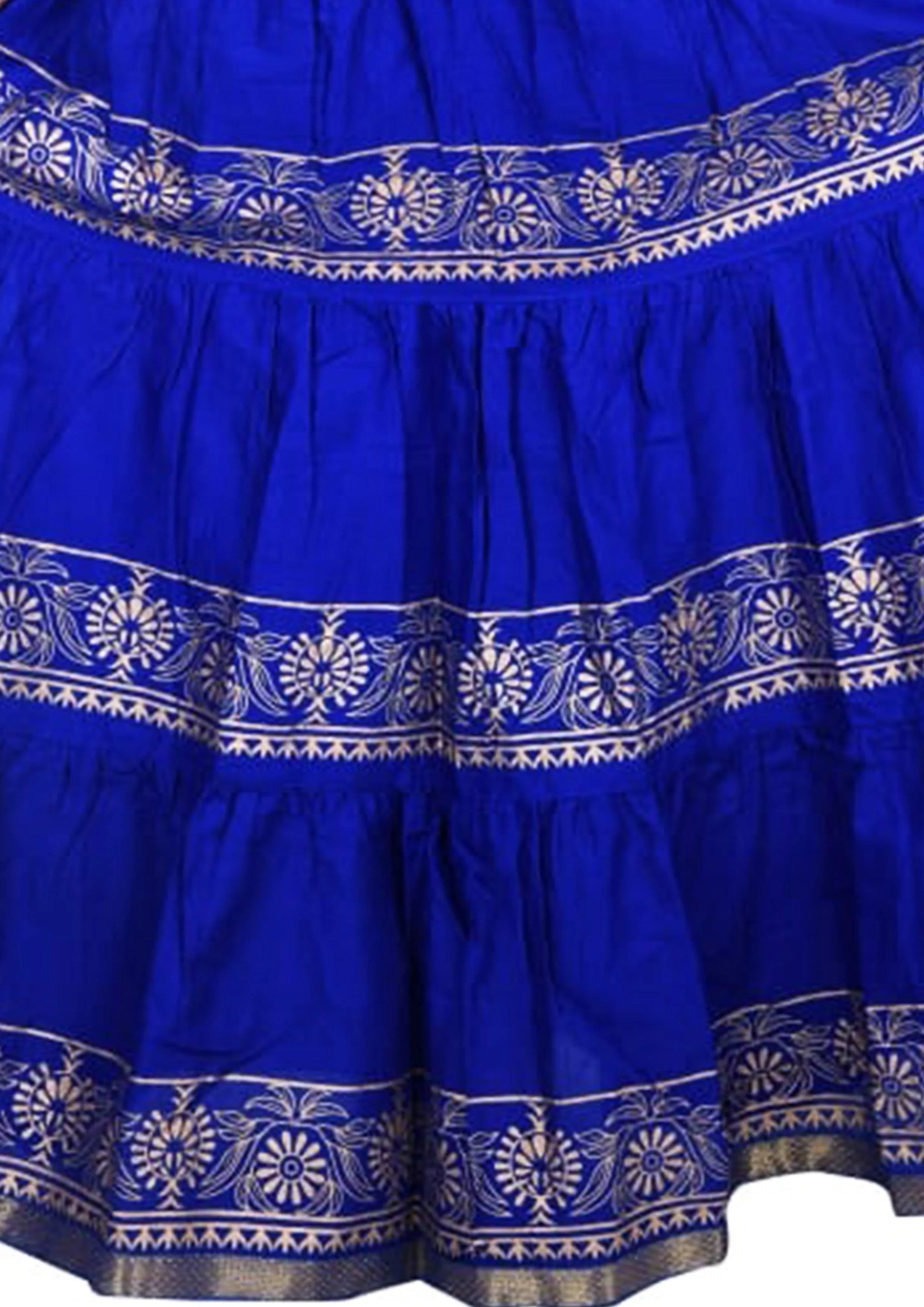 Blue Ethnic Golden Print Maxi Skirt