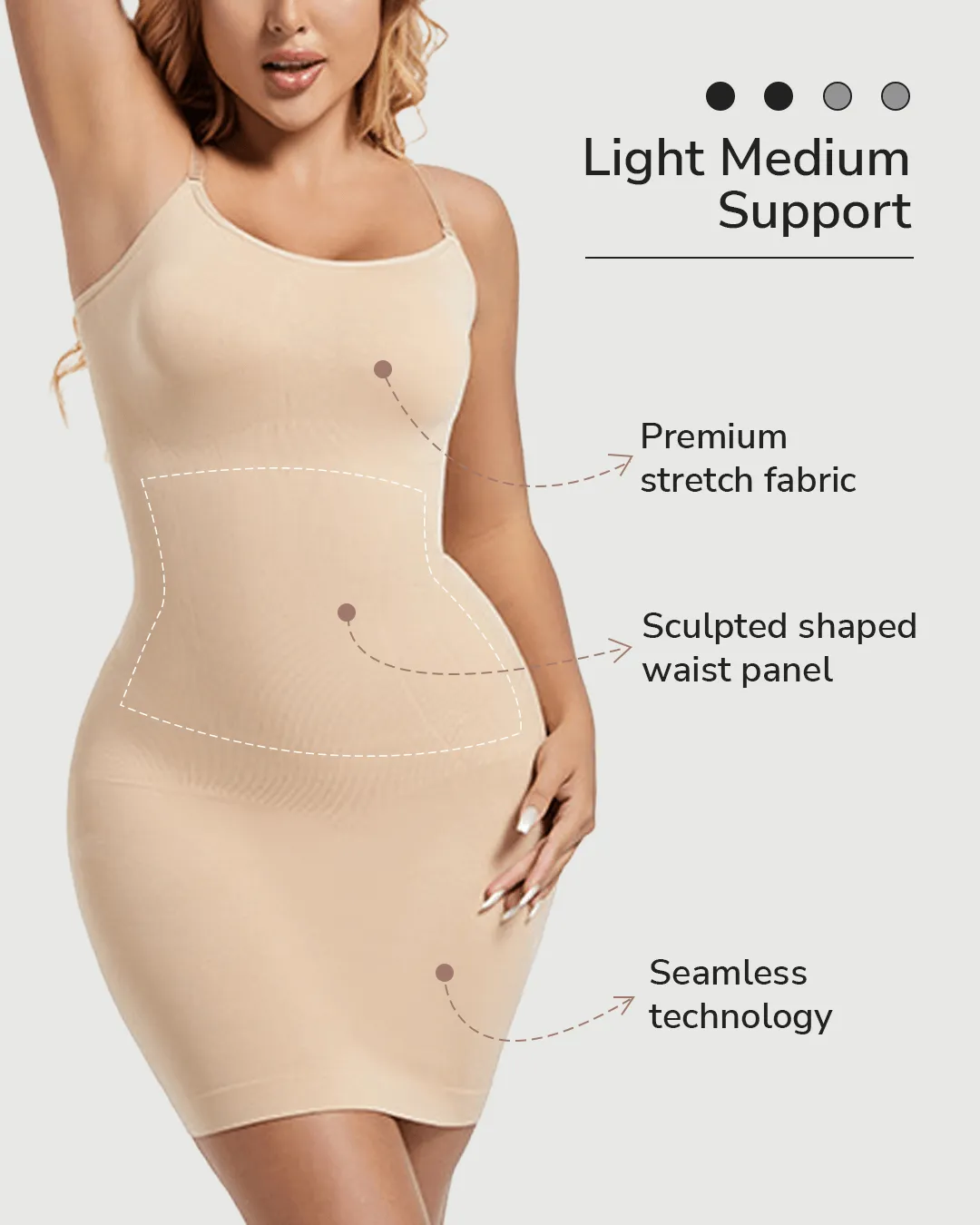 Bodycon Slip Dress - Seamless Shaping - Sand